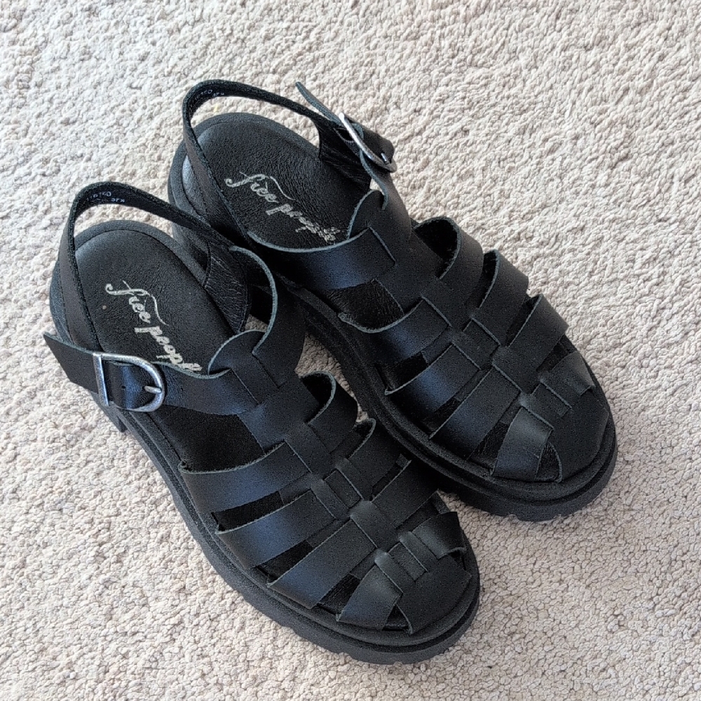 Free People Black Delaney Fisherman Platform Sandals